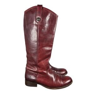 Frye Melissa Button Boots Womens 8 Burgundy Red Leather Riding Tall Equestrian